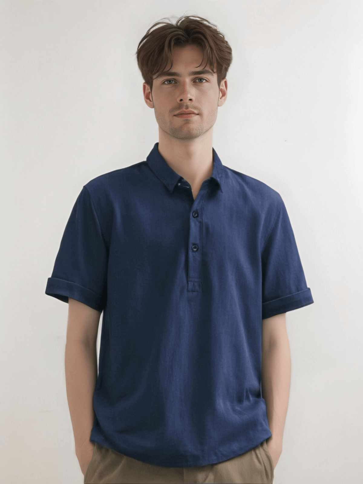 Men's Short-Sleeved Pullover Cotton Linen Shirt [LINENESE-005]