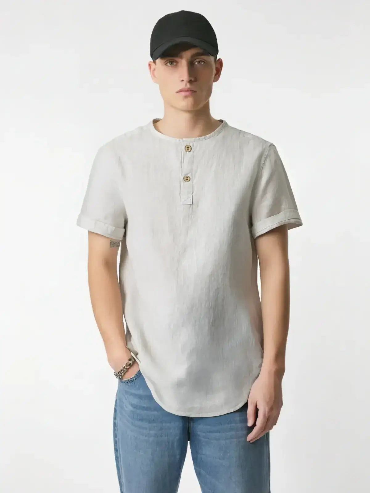 Men's Short-Sleeved Pullover Linen Shirt [LINENESE-007]