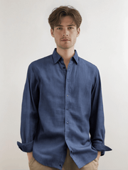 Breathable Men's Linen Shirt [LINENESE-001] Navy Blue 1