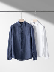 Breathable Men's Linen Shirt [LINENESE-001] Navy Blue3