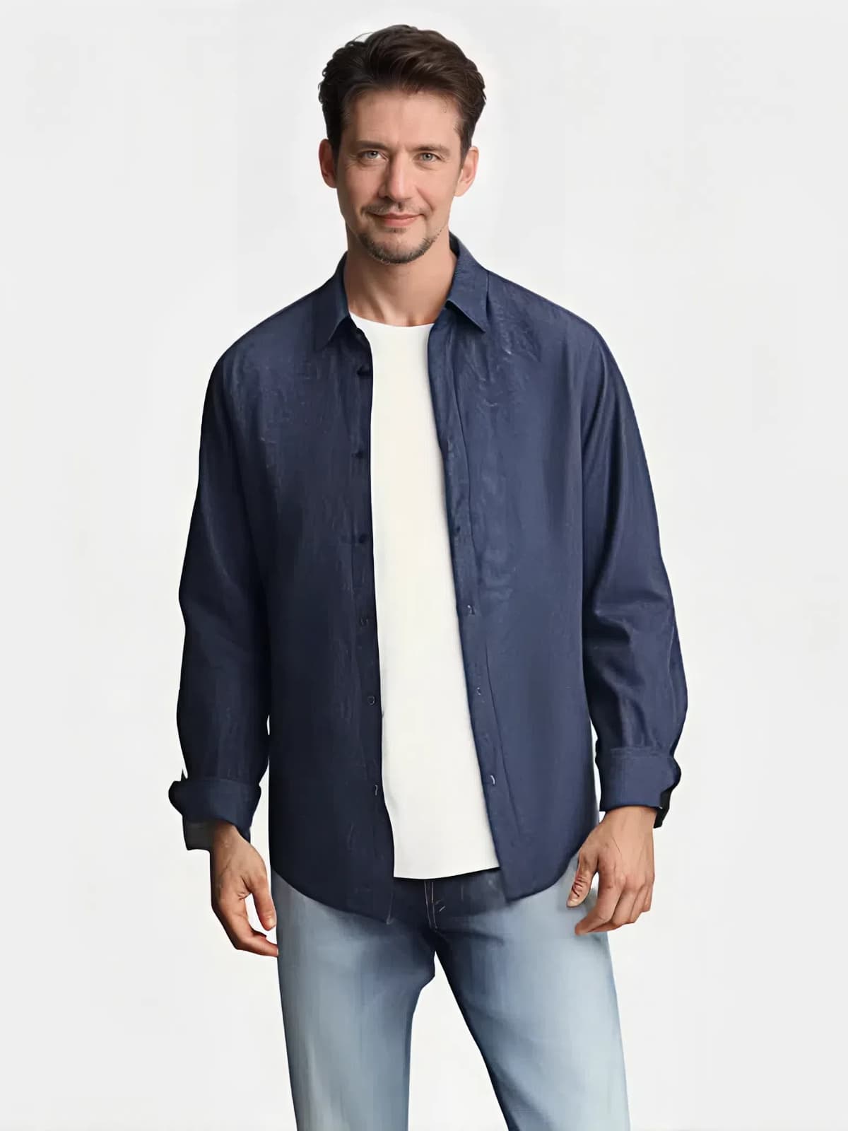 Breathable Men's Linen Shirt [LINENESE-001] Navy Blue 2