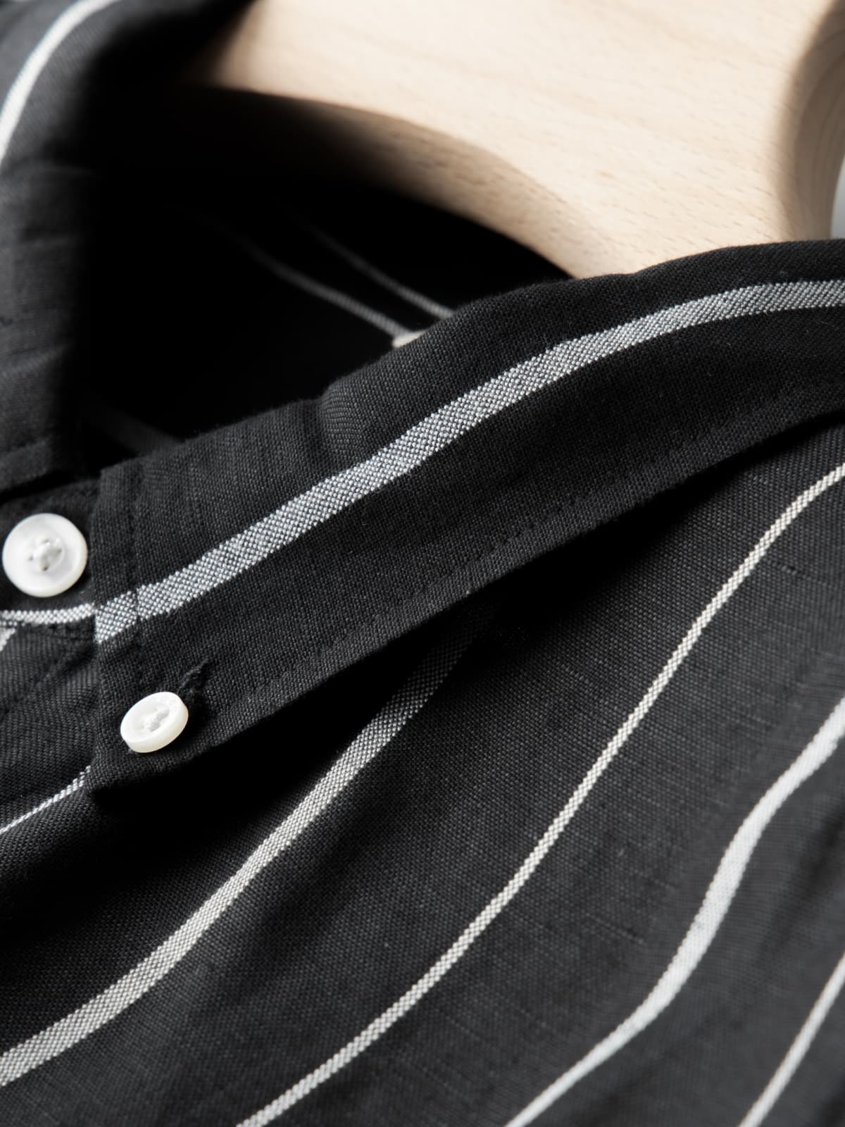 3/4 Sleeved Black Striped Cotton Linen Shirt [LINENESE-002] 04