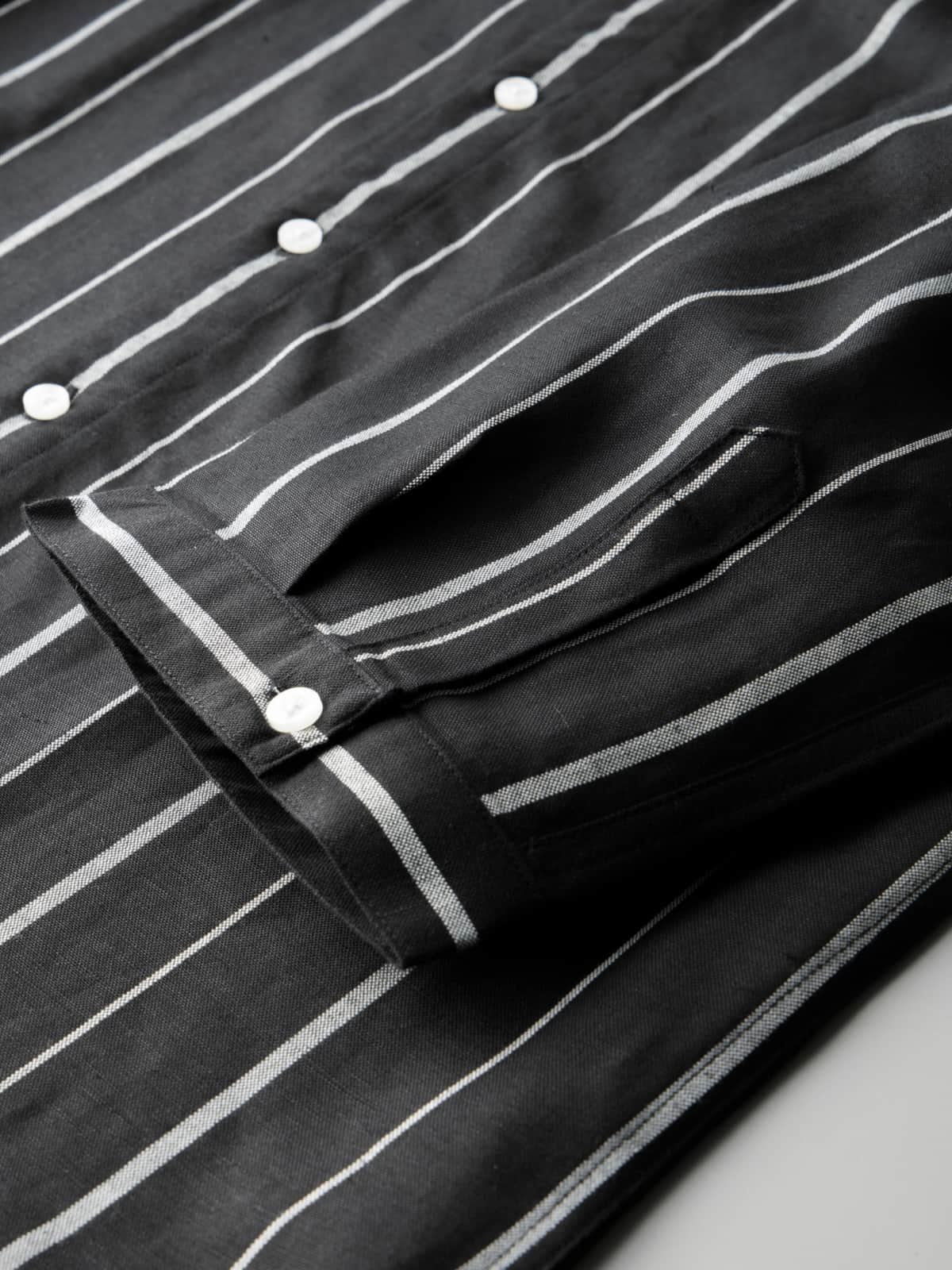 3/4 Sleeved Black Striped Cotton Linen Shirt [LINENESE-002] 05